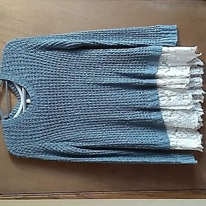 Xhilaration Soft Green Long Sleeve Open Weave Lace Hem Pullover Sweater Size L